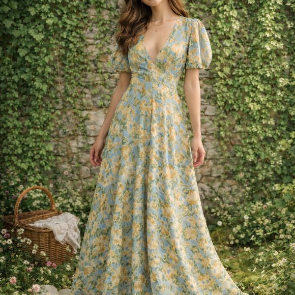 WeWoreWhat Dresses & Skirts - WEWOREWHAT Floral Print Puff Sleeve Maxi Dress, 10